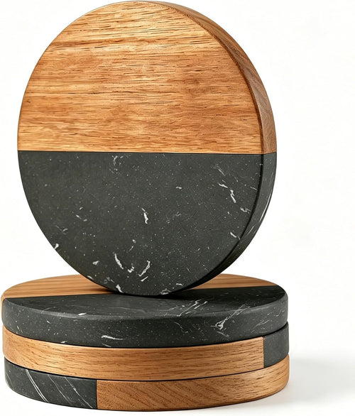 Marble Coasters: 4-Piece Set of Acacia Wood Marble
