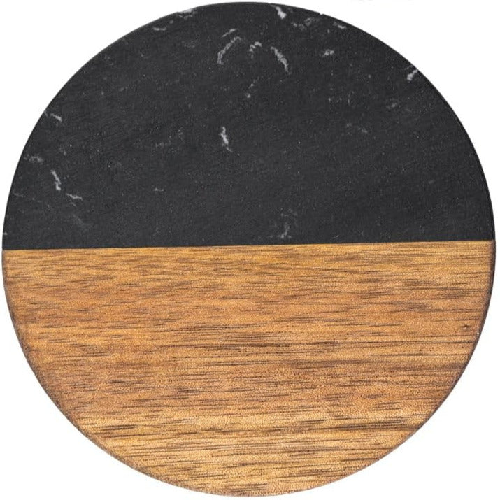 Marble Coasters: 4-Piece Set of Acacia Wood Marble